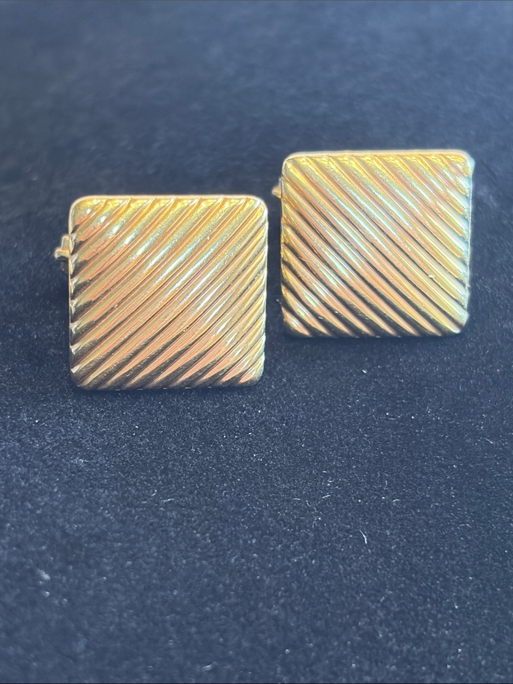 Vintage stamped Forstner Diagonal Stripe Gold Square Cufflinks 1950 1960